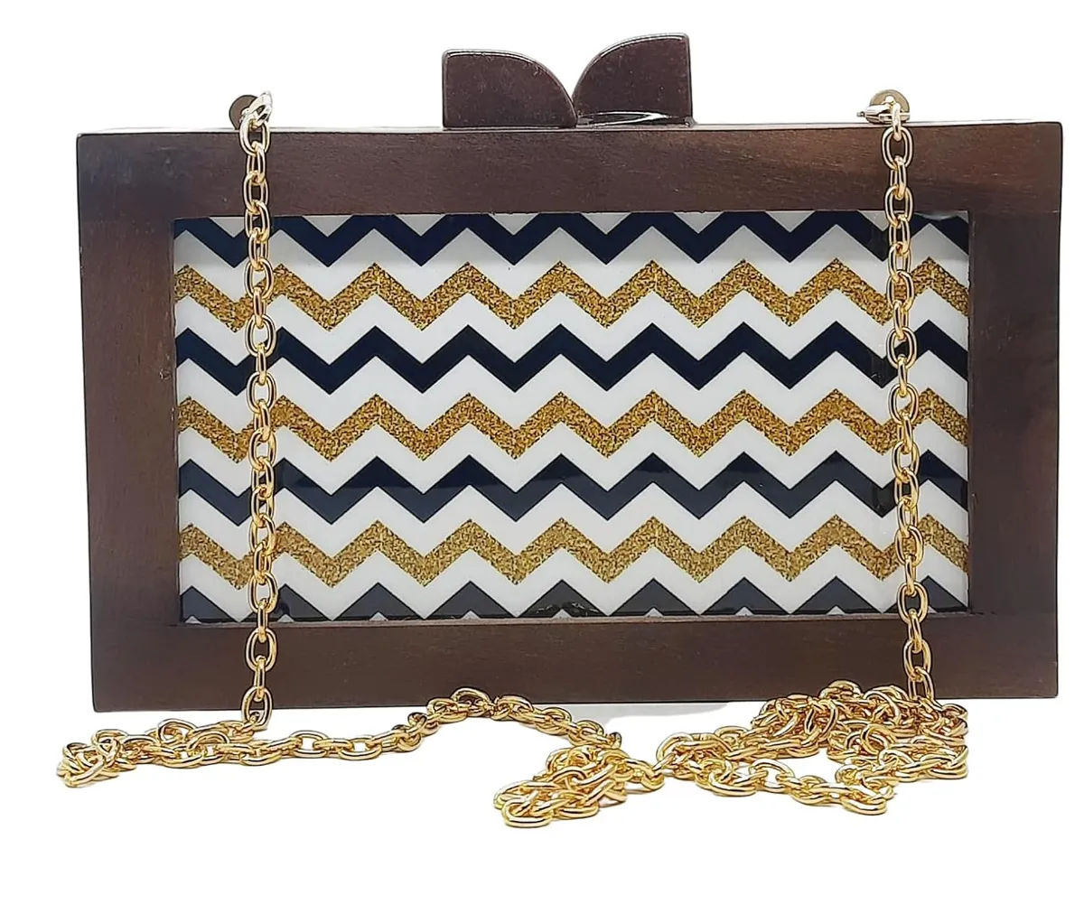 Tara Brown Wooden Slim Rectangular Clutch Bag